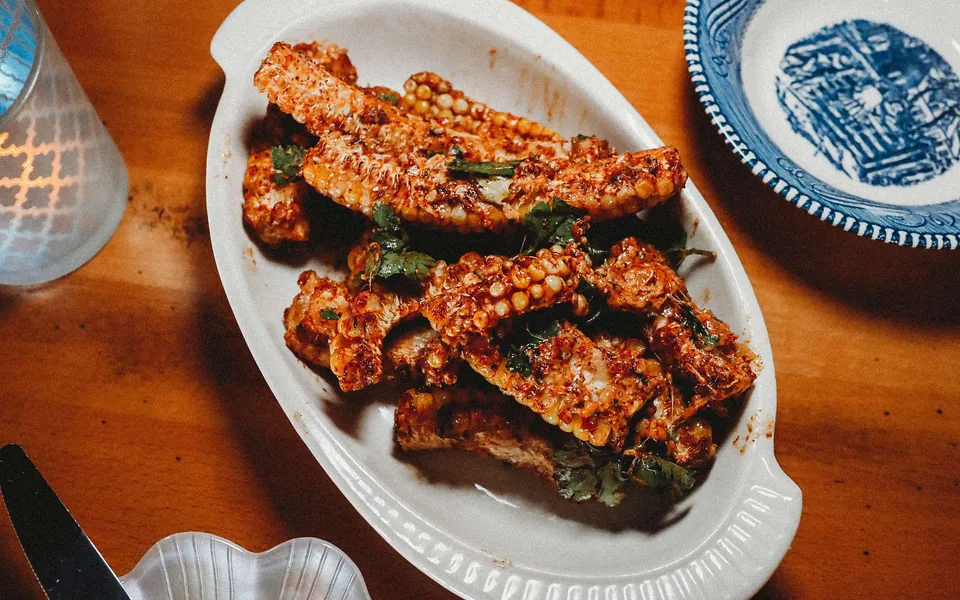 Grilled elote corn ribs fresh from the kitchen
